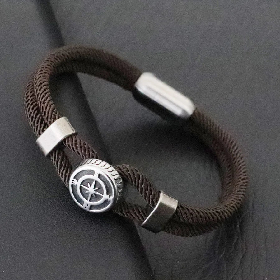 Premium Herrenarmband Wikinger Nautical Compass Armband Bilayer Grade A 4mm Rundes Seil Wickelarmband Starke Magnetschnalle Pulseria