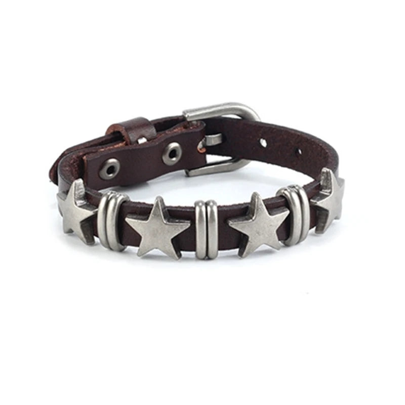 Goth Vintage Stern Leder Legierung Armbänder Für Frauen Männer Gothic Retro Paar Armband Rock Party Schmuck Zubehör-Dekor
