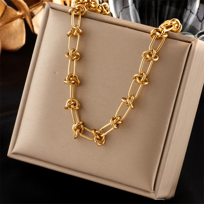 DIEYURO 316L Edelstahl Gold Silber Farbe Twist Knoten Halskette Armbänder Für Frauen Mädchen Neue Mode Lichtecht Schmuck Set
