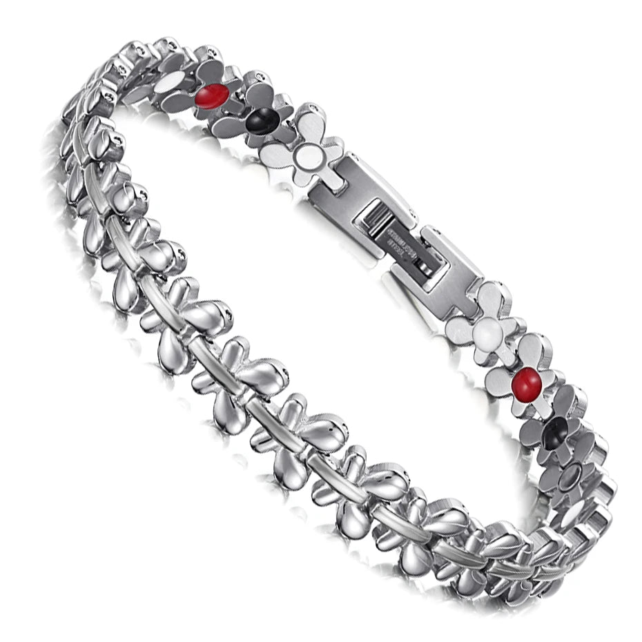 RainSo Butterfly Edelstahlarmband für Damen |   316L 4-Blütenblatt-Blumenschmuck |   Dreifarbiges (Silber/Rose/Gold) Geschenk für den Alltag
