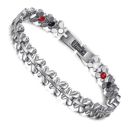RainSo Butterfly Edelstahlarmband für Damen |   316L 4-Blütenblatt-Blumenschmuck |   Dreifarbiges (Silber/Rose/Gold) Geschenk für den Alltag