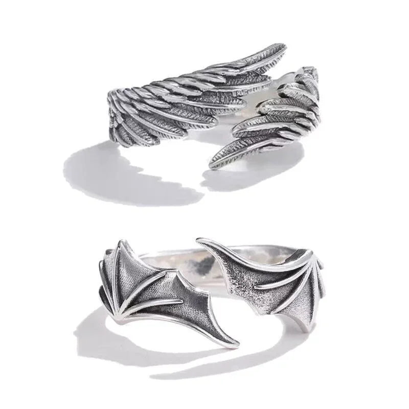 1 Teil/para Neue Vintage Engel Dämon Flügel Hip Hop Einstellbare Paare Ringe für Männer Frauen Silber Farbe Retro Punk Stil schmuck