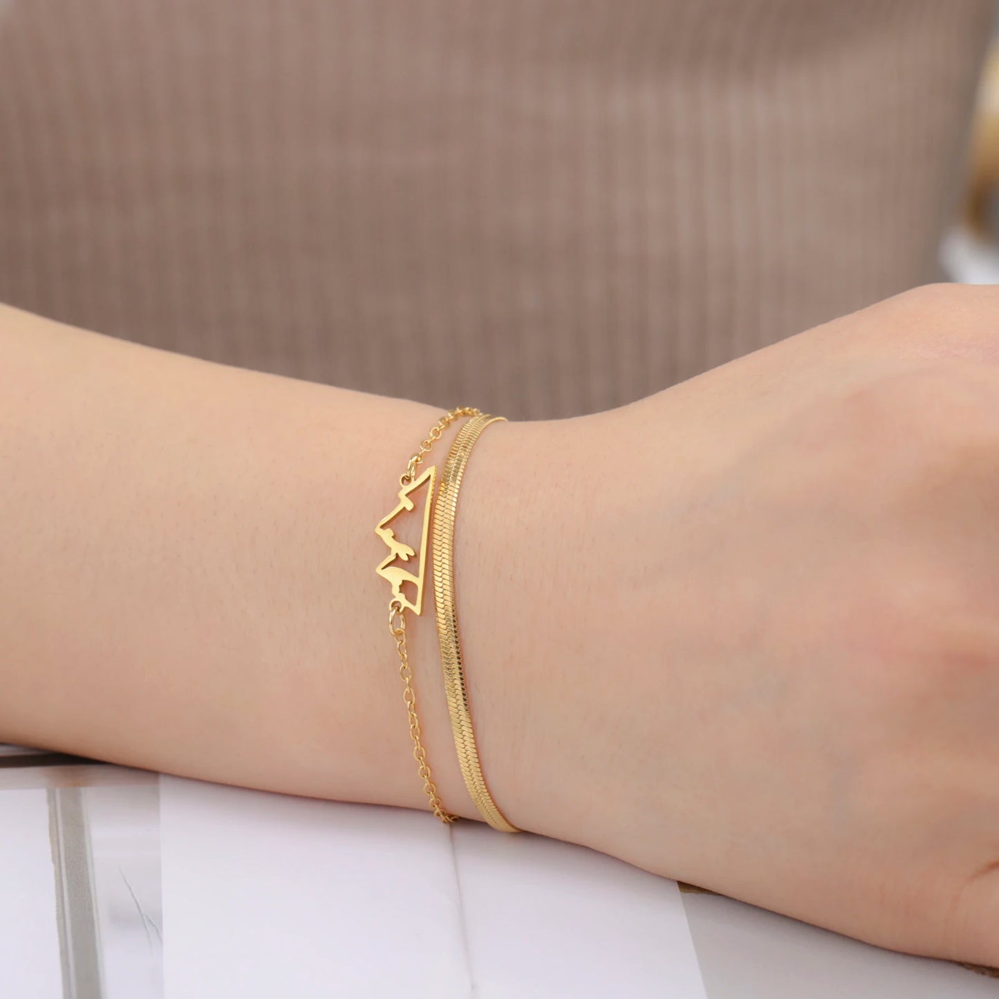 Lucktune Mountain Charms Edelstahl Armband Schmuck Für Frau Mode Doppel Kette frauen Hand Armbänder Geburtstag Geschenk