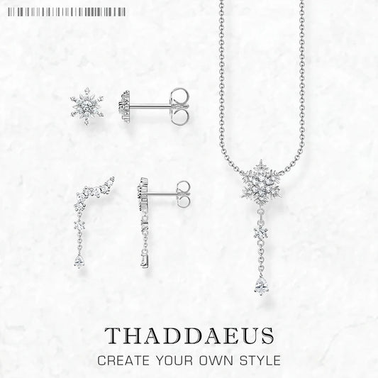Halsketten- und Ohrring-Schmuckset, Schneeflocke, brandneuer Winter, trendiges Geschenk für Frauen aus massivem 925er-Sterlingsilber