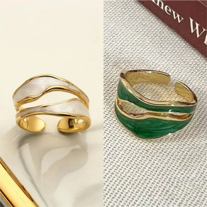 Retro Gold Farbe Doppel Öl Tropf Offene Ringe für Frauen Luxus Unregelmäßige Einstellbare Finger Ring 2025, Neue Trendy Hochzeit Schmuck