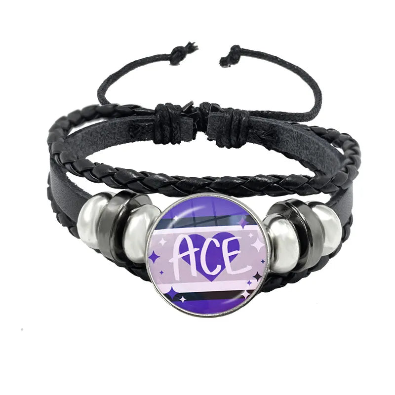LGBT Schwarz Weave Leder Armband Bi Stolz Glas Cabochon Homosexuell Stolz Regenbogen Flagge Foto Armreif Schmuck Für Frauen Männer Liebhaber geschenk
