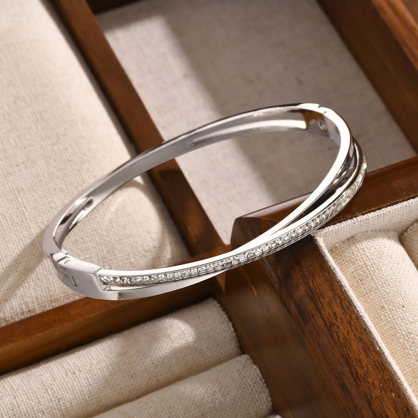 Edelstahl Zirkon zu öffnendes Armband für Frauen Mädchen Silber Farbe einfache trendige Handgelenk Armbänder Schmuck Geschenke