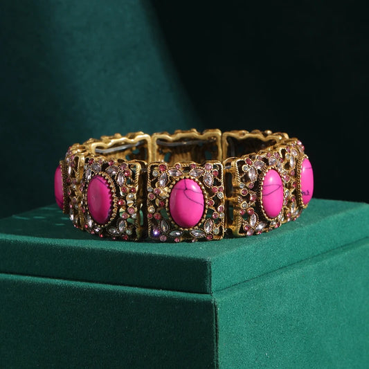 Vintage Naturstein Rosa Armband Charme Frau Strass Luxus Designer Antik Gold Farbe Kette Hochzeit Zubehör Schmuck