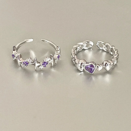 2024 Kpop Rosa Zirkon Herz Offener Ring für Frauen Mädchen Luxus Stern Herz Paar Fingerringe Hochzeit Y2K Party Schmuck Geschenk