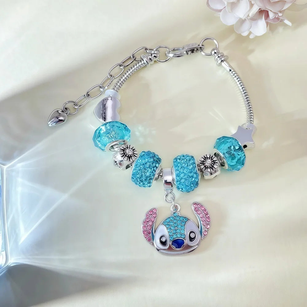 Kawaii Stitch Cartoon Strass Halskette und Armband Set Niedlicher Modeschmuck für Frauen und Mädchen Ideales Geschenk für Fans zum Geburtstag