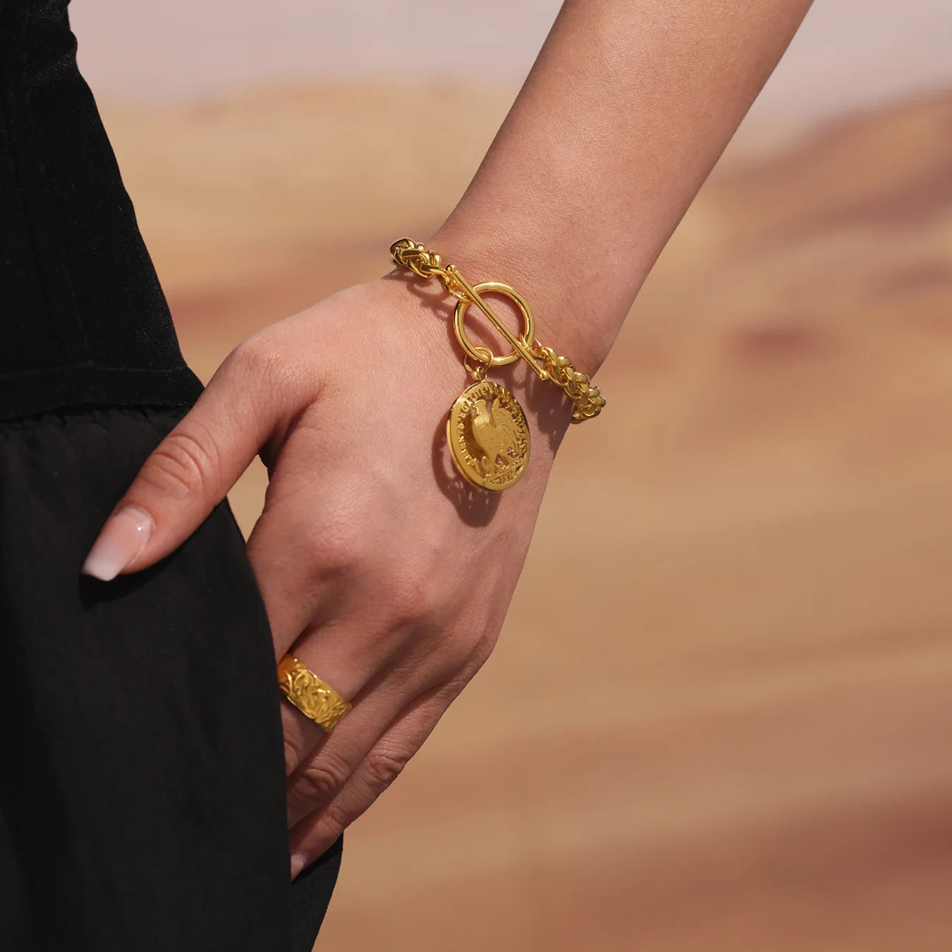 Liora Trendy Edelstahl Animel Cock Runde Anhänger Armbänder Für Frauen Korb Kette OT Verschluss Armbänder Kein Anlaufen Schmuck