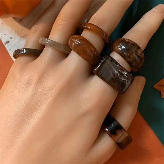 7-teiliges Set mit unregelmäßig gestapelten Retro-Leopardenmuster-Ringen für Damen mit einzigartigem Persönlichkeitsdesign, geeignet für den täglichen Party-GIF