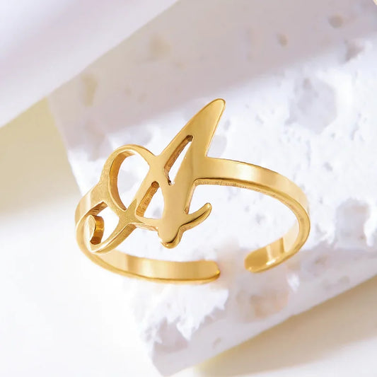 Ringe mit Anfangsbuchstaben für Damen, goldfarben, Edelstahl, A-Z, Buchstabe, verstellbarer Ring, ästhetisch, Hochzeit, Weihnachten, Schmuck, Geschenk
