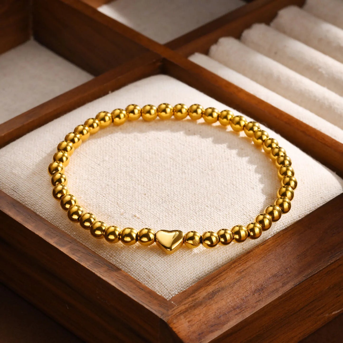Vnox elastisches, verstellbares, vergoldetes Perlenarmband für Damen, minimalistischer, stapelbarer Edelstahl-Perlenketten-Schmuck im Ins-Stil