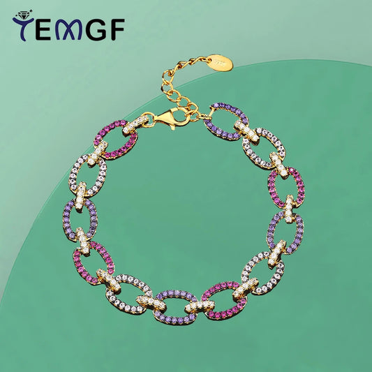 TEMGF Armband aus 925er-Sterlingsilber, komplett 1,3 mm, Zirkon-Inlay, edler Schmuck für Frauen, funkelnde Festival-Geburtstagsgeschenke, modischer Artikel