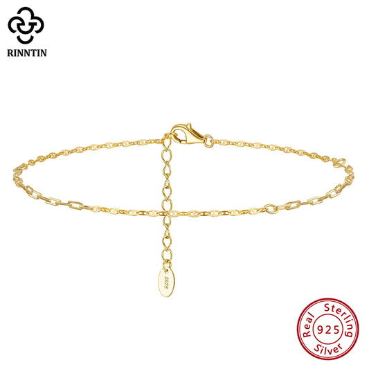 Rinntin Fußkettchen aus echtem 925er-Sterlingsilber, Mariner und Büroklammer, Fußkette, Strand, Minimalismus, Fußkette, Fußkettchen, Armbänder, SA83