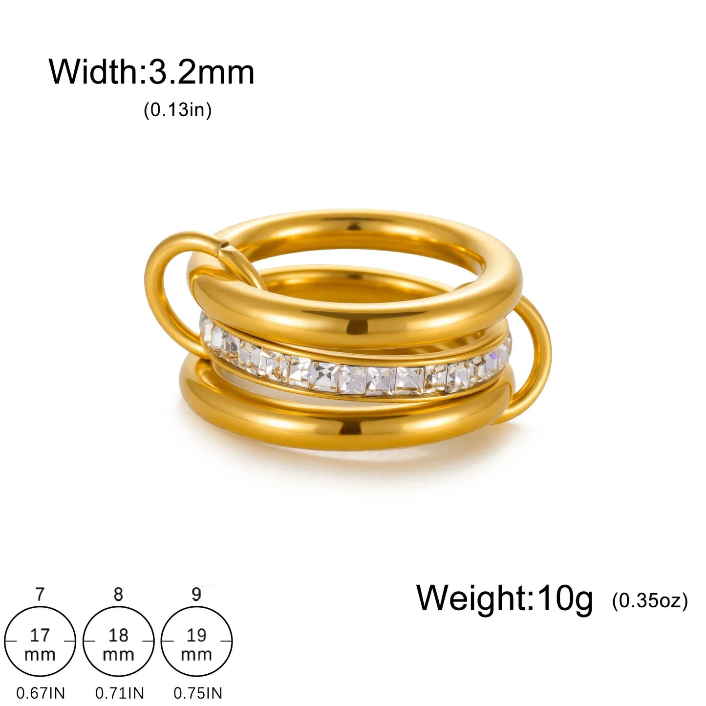 Teamer Frauen Mehrere Schichten Ringe Edelstahl Gold Farbe Klar Zirkon Finger Ring Minimalistischen Mode Schmuck Geschenk Großhandel