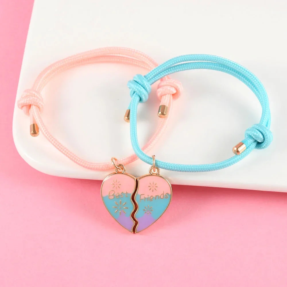 Lovecryst 2 Teile/satz Herzförmige 3-farbe Tropf Öl Beste Freundin Armband für Kinder Mädchen Mode Freundschaft Geschenke