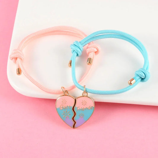 Lovecryst 2 Teile/satz Herzförmige 3-farbe Tropf Öl Beste Freundin Armband für Kinder Mädchen Mode Freundschaft Geschenke