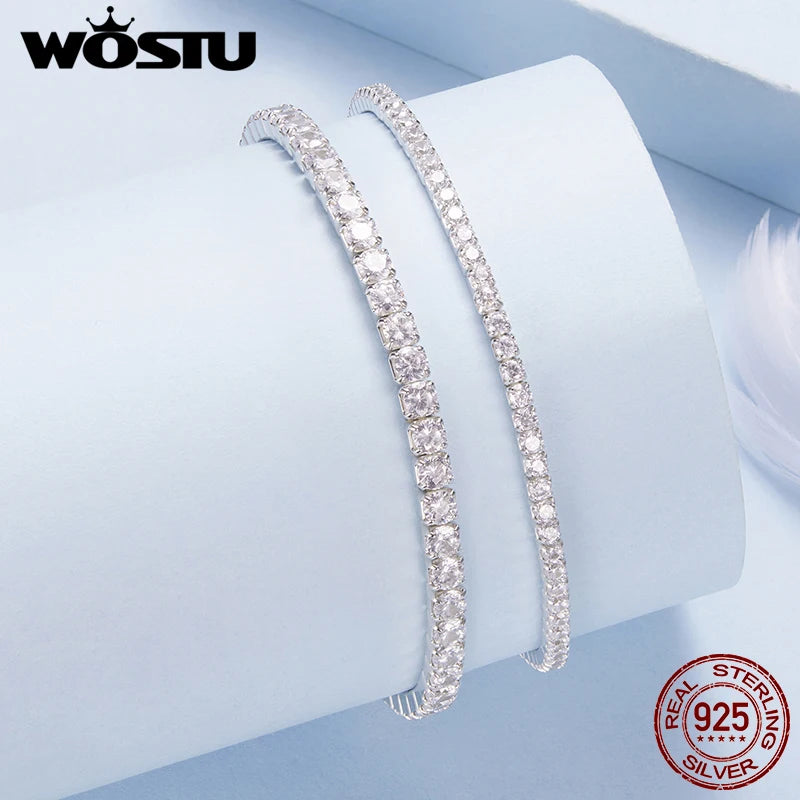 WOSTU Luxus-Voll-Pavé-Armband aus 925er-Sterlingsilber mit Zirkonen, funkelnder Armreif zum Ziehen und Einstellen für Frauen, Hochzeitsgeschenk, edler Schmuck