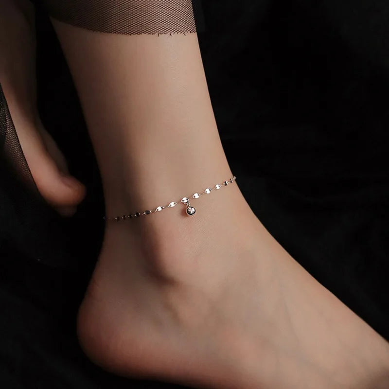 Minimalismus Silber Farbe Perlen Fußkettchen für Frauen Sommer Strand Einfache Flache Kette Armband Barfuß Fußkettchen Schmuck Täglichen Verschleiß