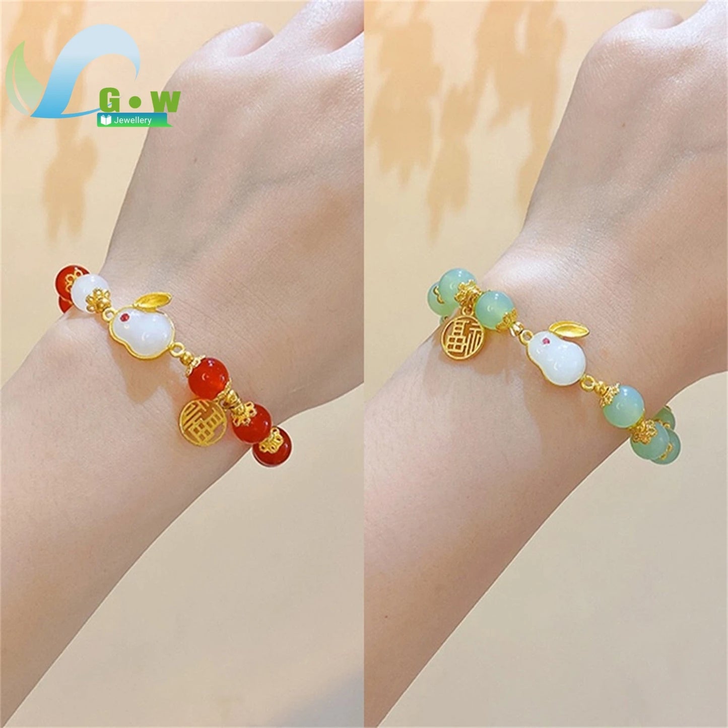 Segen Glückliches Paar Freundschaft Jade Kaninchen Armband Für Frauen Schmuck Dame Mama Geschenke Mode Naturstein Rot Runde 8mm Perle
