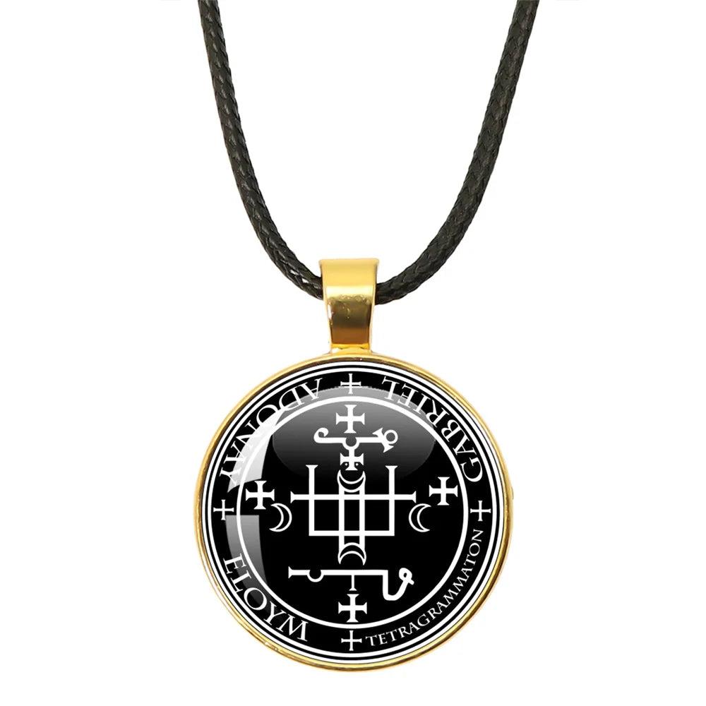 Siegel der sieben Erzengel Medaille Leder Seil Halskette Michael Raziel Uriel Gabriel Anhänger Rune Halskette Schutz Amulett Geschenke