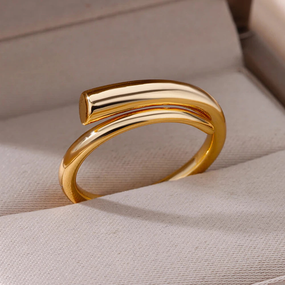 Edelstahl Ringe Für Frauen Männer Gold Farbe Hohl Weit Offenen Ring Weiblich Männlich Mode Hochzeit Party Finger Schmuck Geschenk 2024