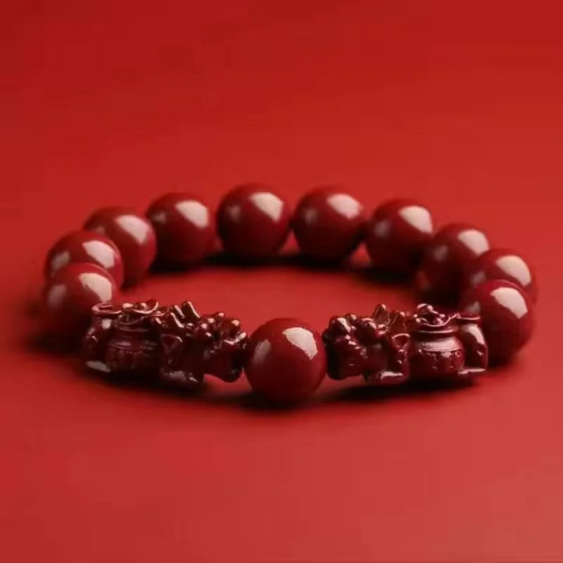 Natürliches Zinnober-Pixiu-Armband, viel Glück, Reichtumsschutz, sicheres Perlenarmband, Transferperlenschmuck, Paar-Geschenke Yng
