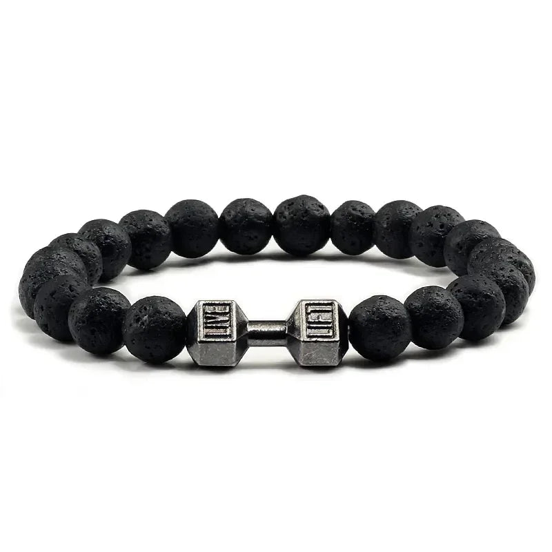 Lava Armband Schwarz Vulkanstein schwarz Matte Hantel Perlen Armbänder Für Frauen Männer Fitness Langhantel Schmuck Herren Armbänder
