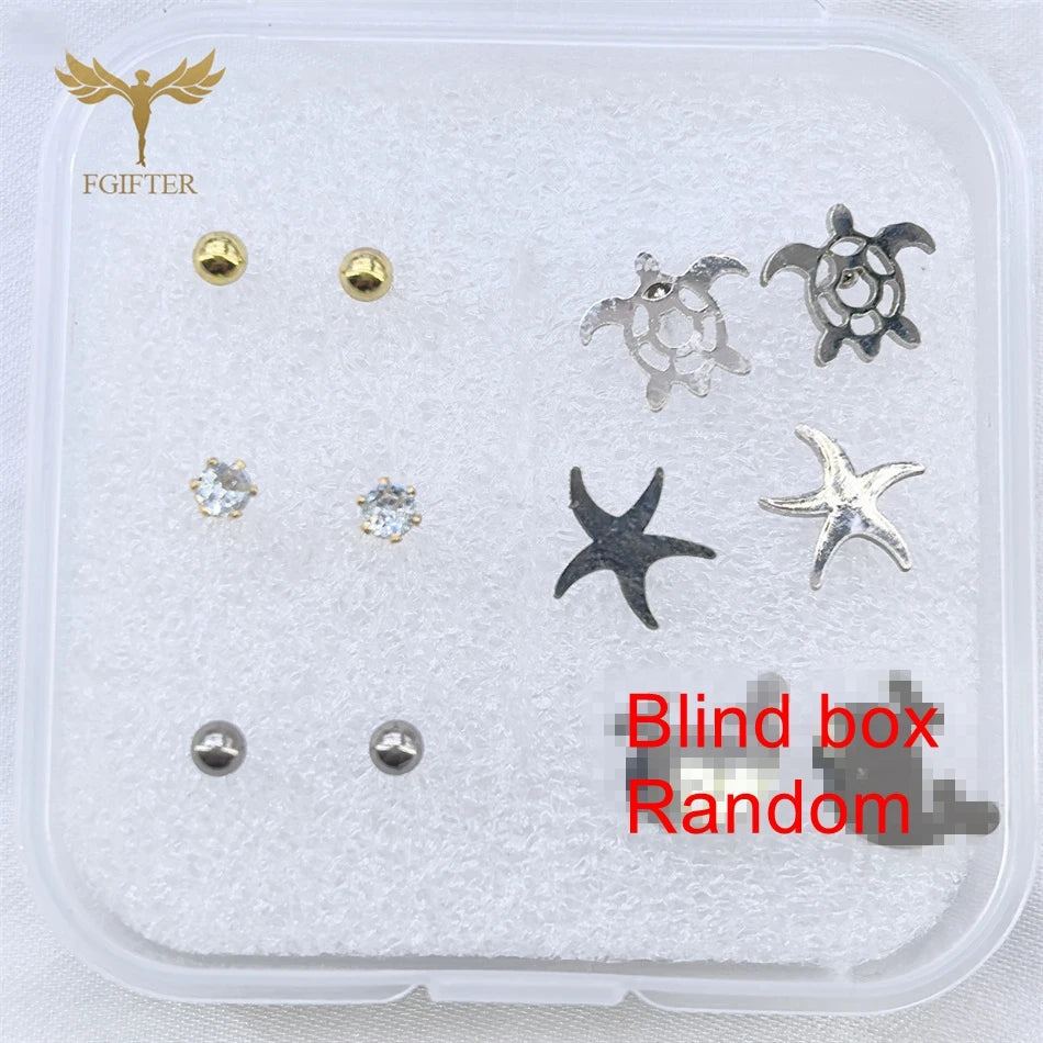 6-teiliges süßes Meeresschildkröten-Seestern-Wal-Ozean-Tier-Ohrring-Set aus Edelstahl, Ohrstecker, Modeschmuck, Mädchen-Geschenke