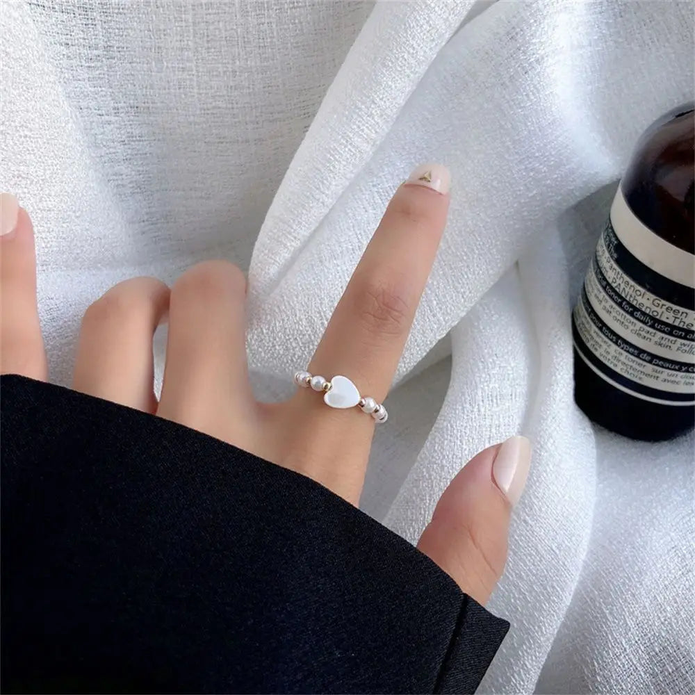 Elegante Herzring Nachahmung Perle Fee Ring Vintage elastische Ringe einfache Retro Zeigefinger Ring weiß süße Ring Schmuck Geschenk