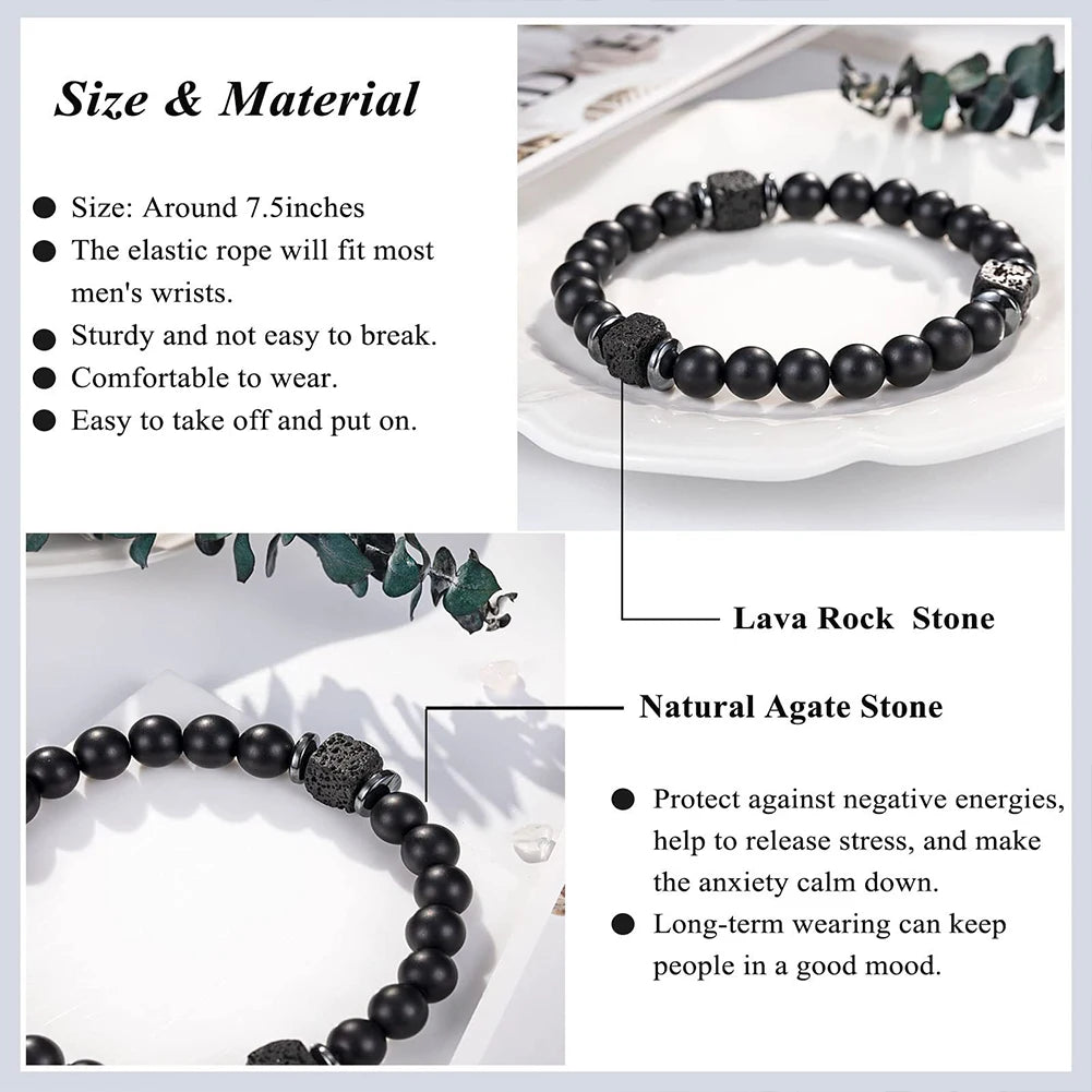Vatertagsgeschenke für Papa, mattes Lavagestein-Perlen-Armband mit Liebeskarte, Stretch-Armband, Schmuck, Geschenke für Männer