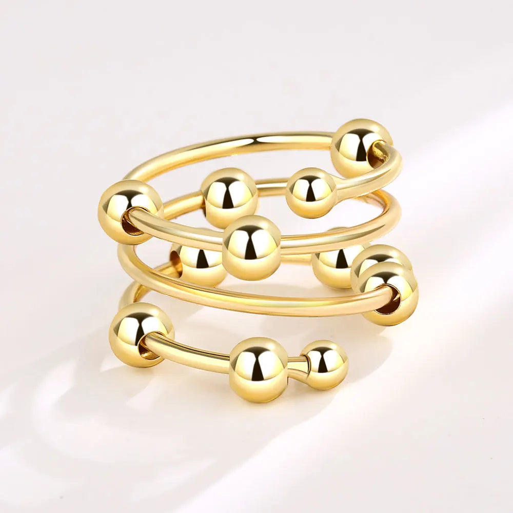 Stress Relief Runde Perlen Knuckle Ringe Für Frauen Frei Drehen Rotierenden Angst Fidget Spinner Twisted Ring Anillos Ajustables