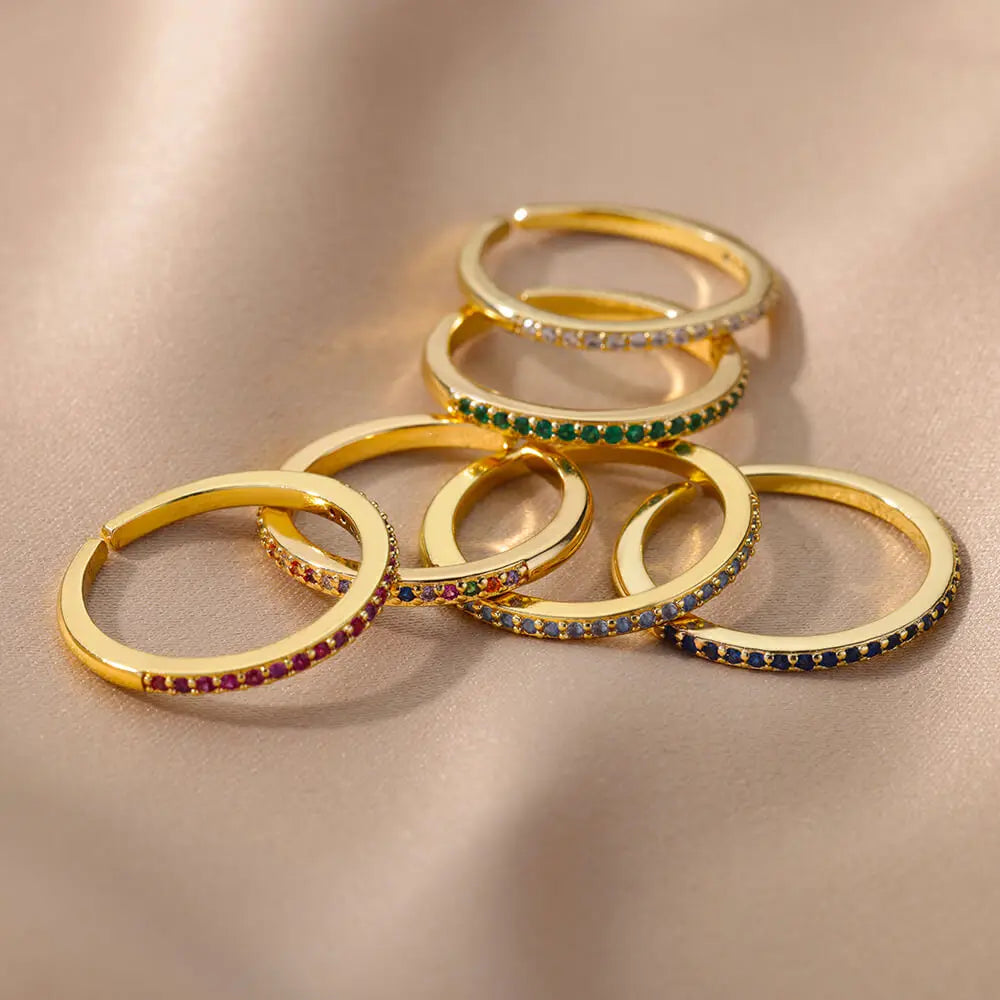 Mini Zirkon Grüne Ringe Für Frauen Edelstahl Gold Farbe Einstellbare Finger Ring Verlobung Hochzeit Weihnachten Schmuck Geschenk
