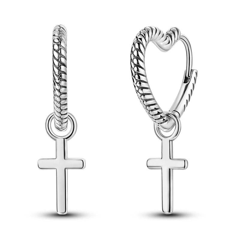 Original 925 Sterling Silber Hand von Fatima Blue Eye of Evil Creolen Kreuz Eardrop Ohrringe für Frauen Geschenk