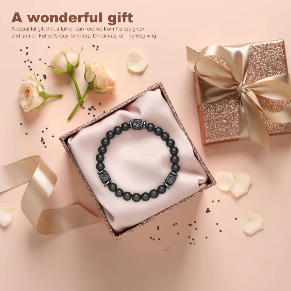 Vatertagsgeschenke für Papa, Herren-Perlenarmband mit Liebeskarte, Lavagestein-Armband, Geburtstag, Vatertag, Weihnachtsgeschenke für Männer