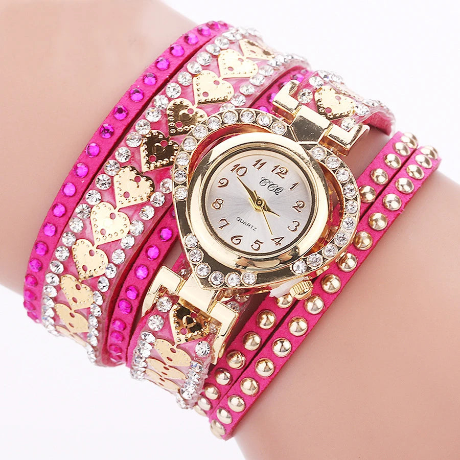 Mode Strass Herz Zifferblatt Frauen Uhren Lange Samt Band Armbanduhr