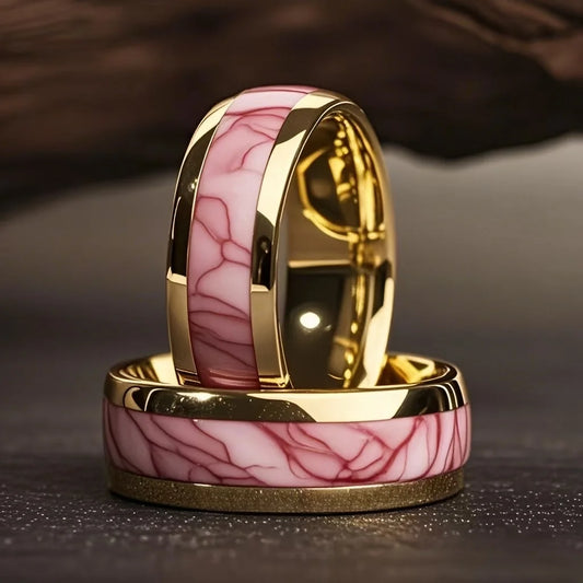 8MM Mode Rosa Abalone Shell Inlay männer Ring Einzigartige Gold Farbe Hochzeit Engagement Edelstahl Ringe Frauen Party ring