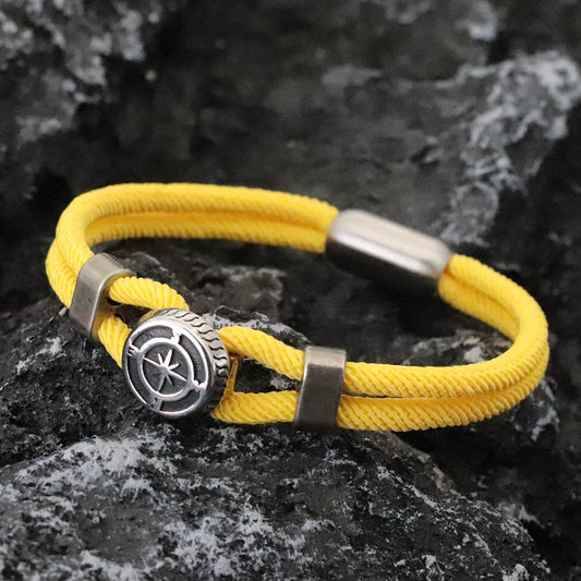 Premium Herrenarmband Wikinger Nautical Compass Armband Bilayer Grade A 4mm Rundes Seil Wickelarmband Starke Magnetschnalle Pulseria