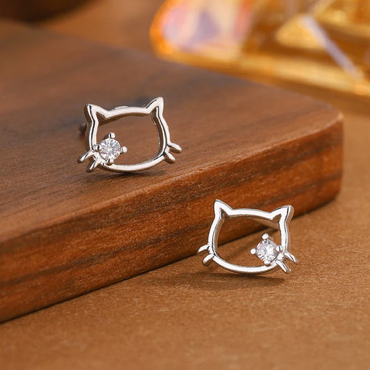 Mode und süße Katze 925 Sterling Silber Schmuck einfache Temperament Zirkon eingelegte hohle Tier Ohrringe E147