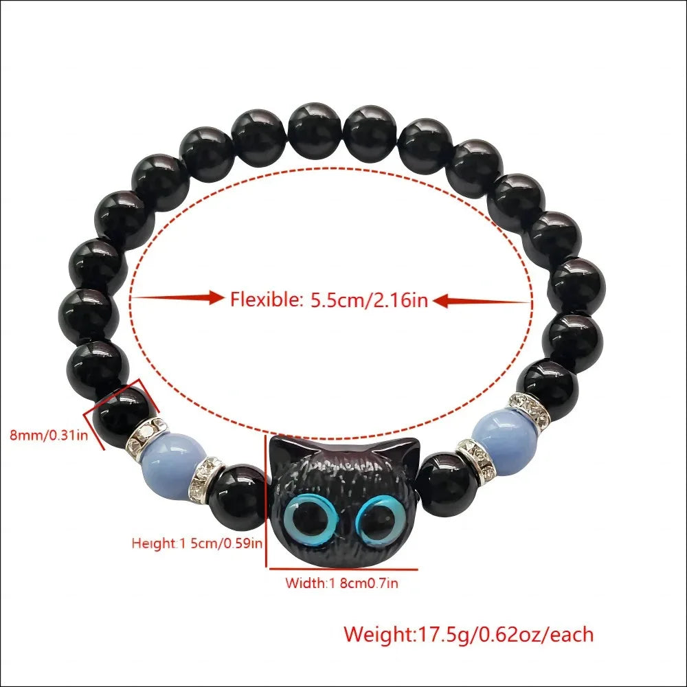 Passende Armbänder für Paare, Damen und Herren, leuchtend, niedliche Katzen-Freundschaftsarmband, schwarz-weiße Katzenkopf-Armreifen, leuchtet im Dunkeln, Geschenk