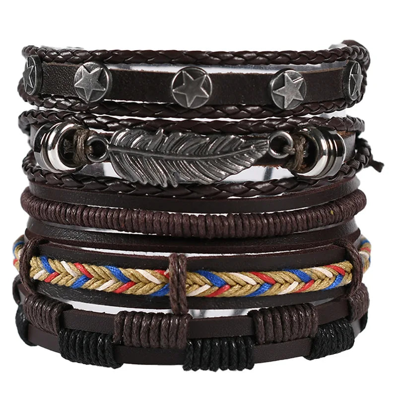 Mode Armband Viking Armband für Männer Hand Armbänder gewebt Schädel Hand Schmuck verstellbare Leder Set Viking Mann Armband