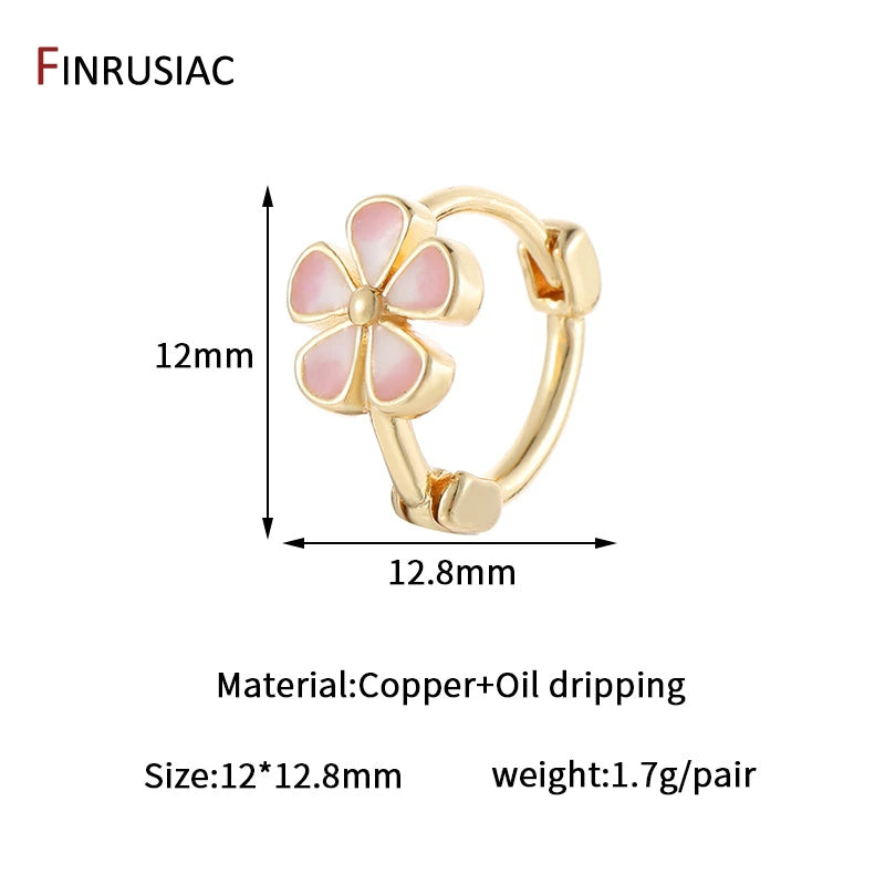 Neue Mode 14K Gold Überzogene Messing Blume Emaille Creolen für Frauen Tropft Öl Huggies Ohrringe Mädchen Partei Schmuck geschenk