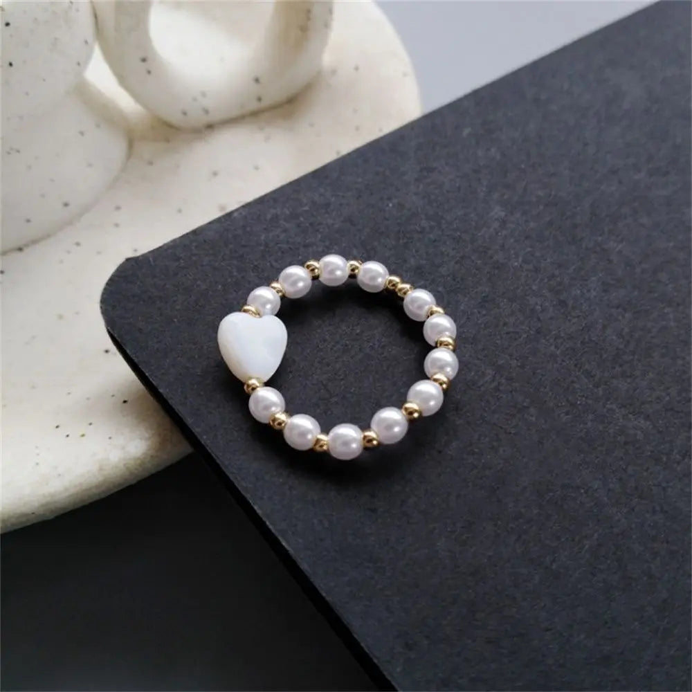 Elegante Herzring Nachahmung Perle Fee Ring Vintage elastische Ringe einfache Retro Zeigefinger Ring weiß süße Ring Schmuck Geschenk