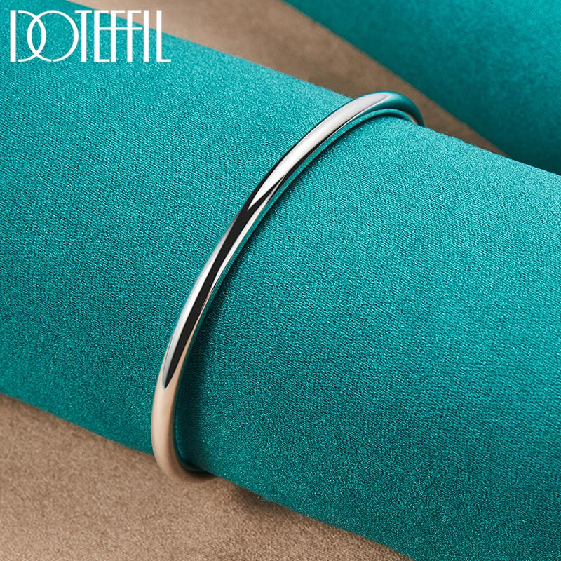 DOTEFFIL 925 Sterling Silber 4mm Glatte Solide Perlen Armband Manschettenknöpfe Armreifen Für Frauen Männer Hochzeit Verlobung Party schmuck