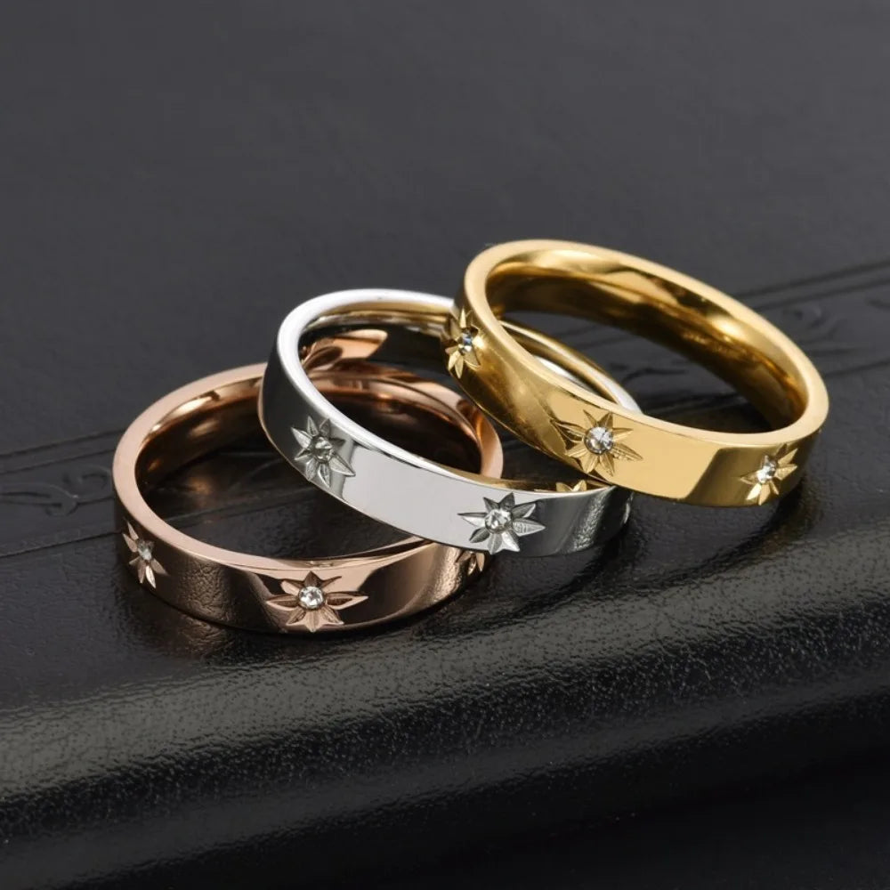 Kolmnsta Neue 4mm Sonnenblume Titan Stahl Ring Für Frauen Vergoldet Kubikzircon, Verlobung, Hochzeit Ringe Paar Schmuck geschenke