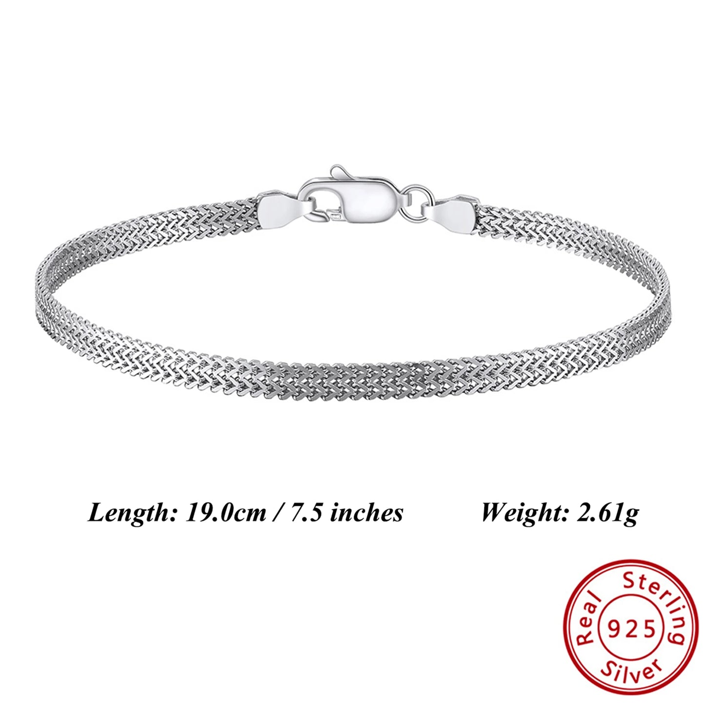 ORSA JEWELS Vintage 2,8 mm flaches Mesh-Kettenarmband S925 Silber Mehrere Größenauswahl Unisex-Stil Zubehör für Hand SB216
