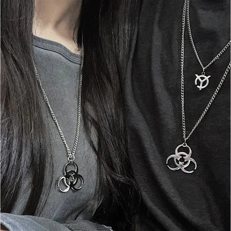 Punk Biochemische Krise Edelstahl Halskette Anhänger Hip Hop Silber Farbe Paar Halskette für Frauen Männer Mädchen Paar Schmuck