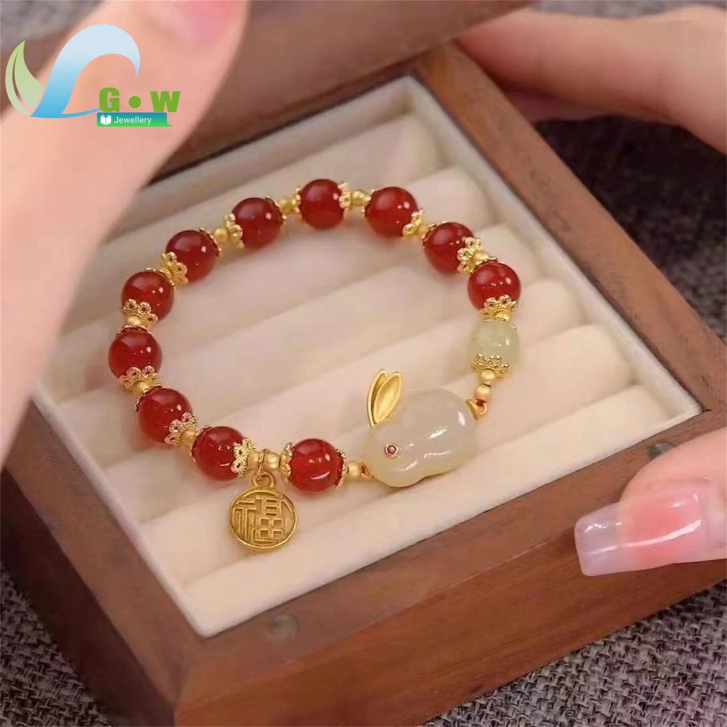 Segen Glückliches Paar Freundschaft Jade Kaninchen Armband Für Frauen Schmuck Dame Mama Geschenke Mode Naturstein Rot Runde 8mm Perle
